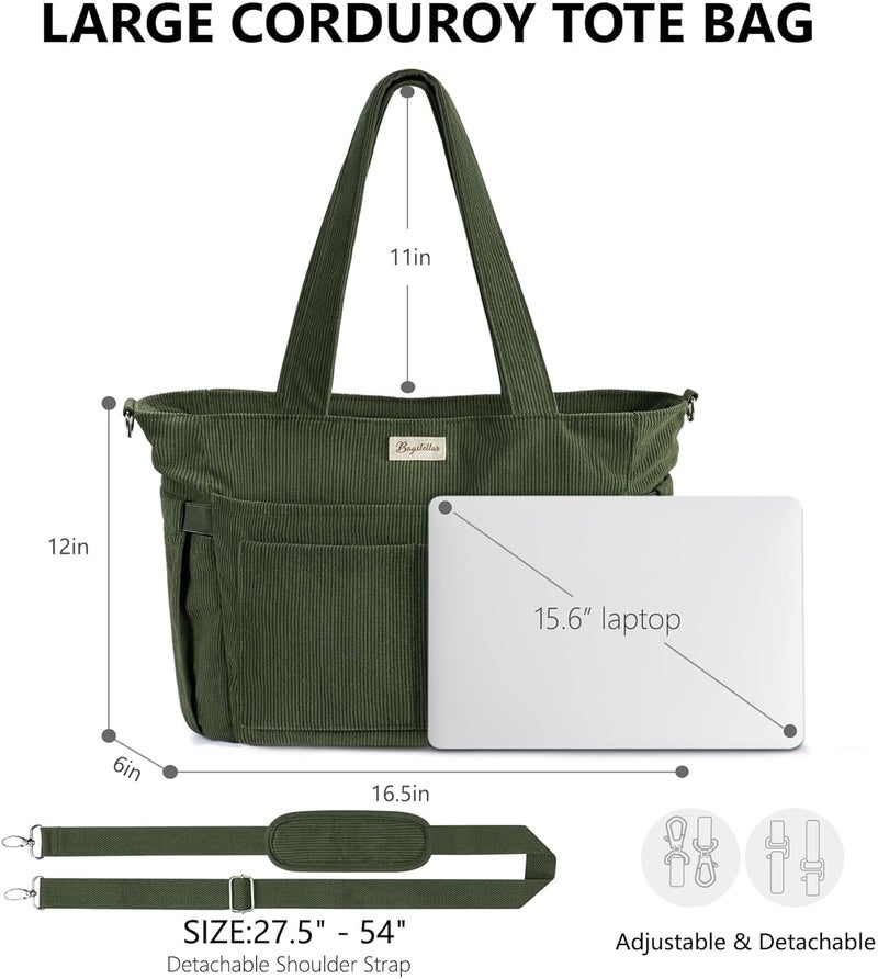 Bagstellar Corduroy Tote Bag for Women, 17 Pockets Laptop Work Tote Bag Lightweight Teacher Nurse Bible Bag for School Travel | with 40oz Cup Holder, Multi Compartment, Zipper Crossbody Bag, College Shoulder Bag, Daily Purse w/ Strap, Ideal Gift for Women - Image 2